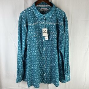 COWGIRL HARDWARE‎ Western Rodeo Pearl Snap Button Up Shirt Womens 3X Teal NWT